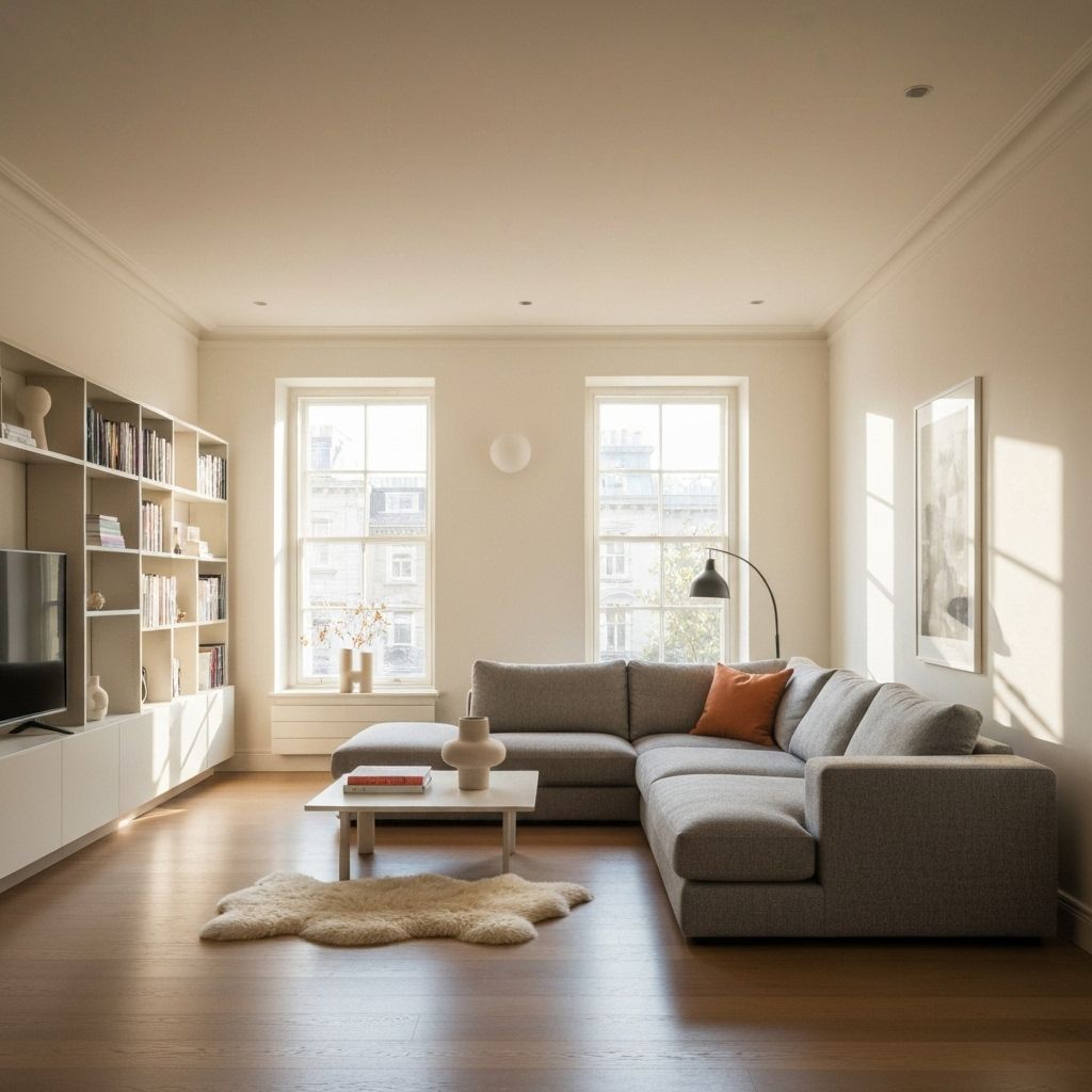 A modern living room with neutral palette and natural light.